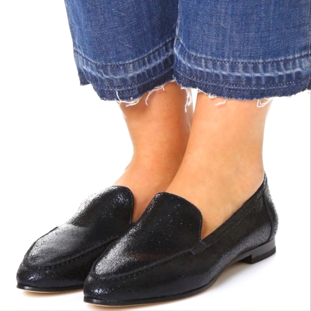 KATE SPADE "Carima" Crackle Leather Loafers - Black - Size 7